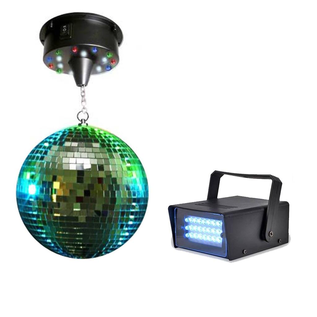 Éclairage Boule À Facettes 20Cm + Moteur 18 Led + Mini Strobe Lytor