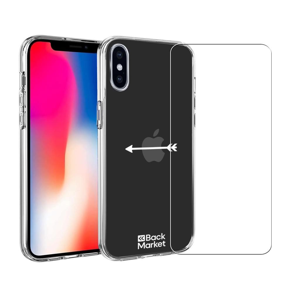 Coque Back Market iPhone X/XS et écran de protection - Plastique 60% recyclé - Transparent