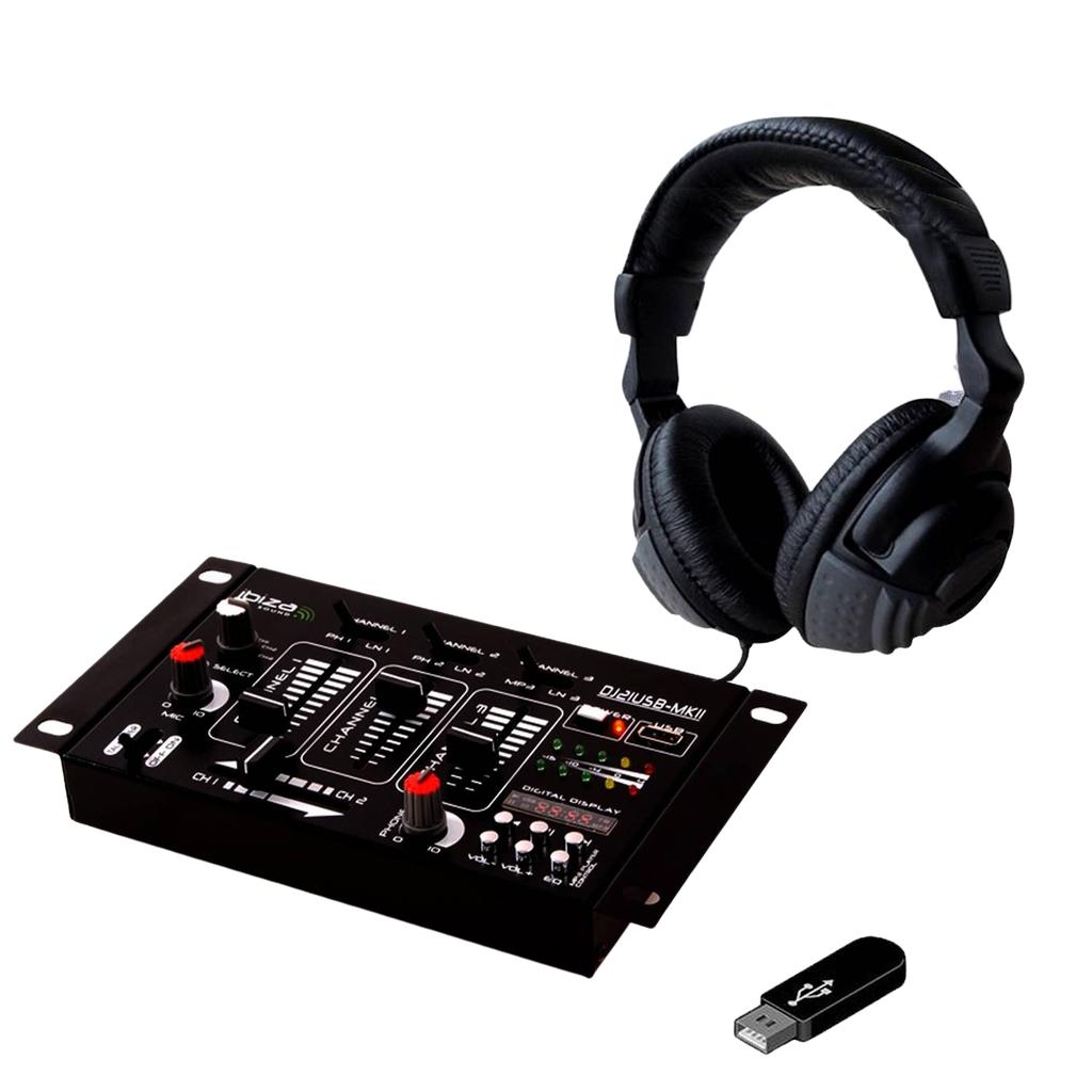 Accessoires Audio Ibiza Sound Kit Table De Mixage Dj21 Usb Bluetooth + Casque Sono Dj