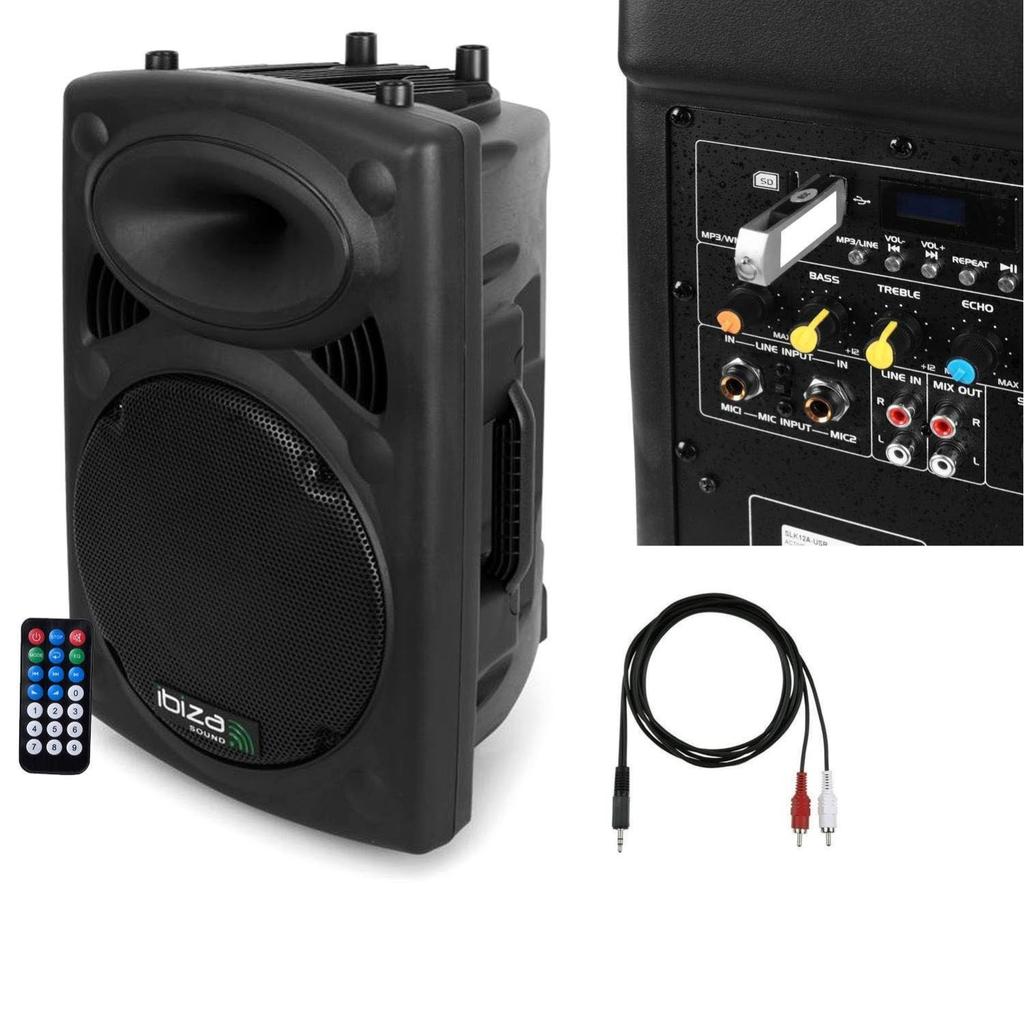 Enceinte Ibiza Sound Enceinte Dj Sono Mobile Amplifiée 1000W Lecteur Mp3 Slk-15A-Usb Bt + Câble PC