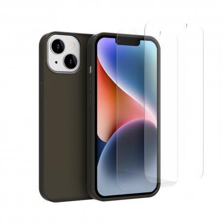 EVETANE Hülle iPhone 14 Plus und 2 schutzfolien - Silikon - Schwarz