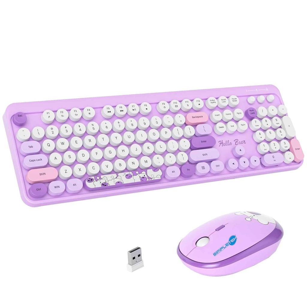 Clavier Simpletek Qwerty Anglais (Us) Sans-Fil Gs104 “Hello Bear” Mouse + Keyboard, Bear Design
