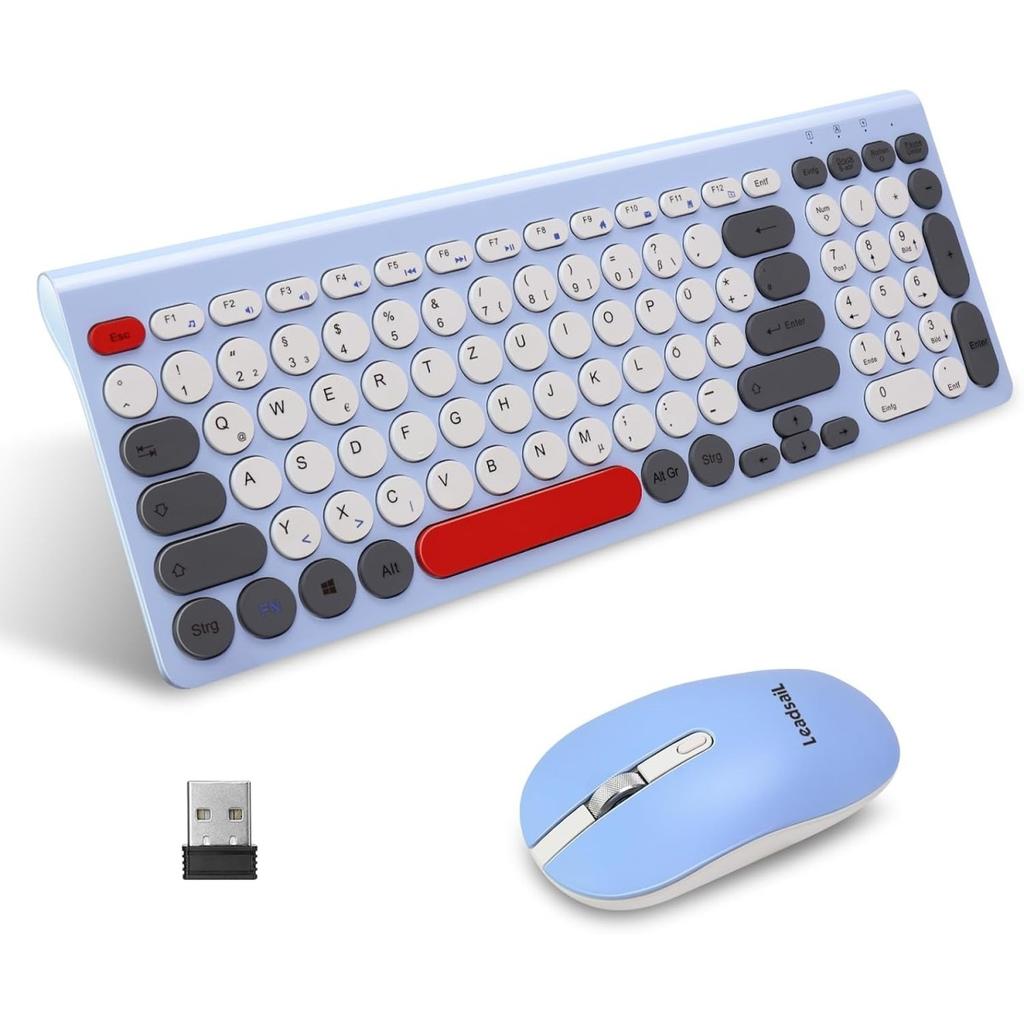 Clavier Leadsail Qwertz Allemand Sans-Fil Ilos Kf-29+Tm-013 Kit Mouese + Keyboard, Round Buttons