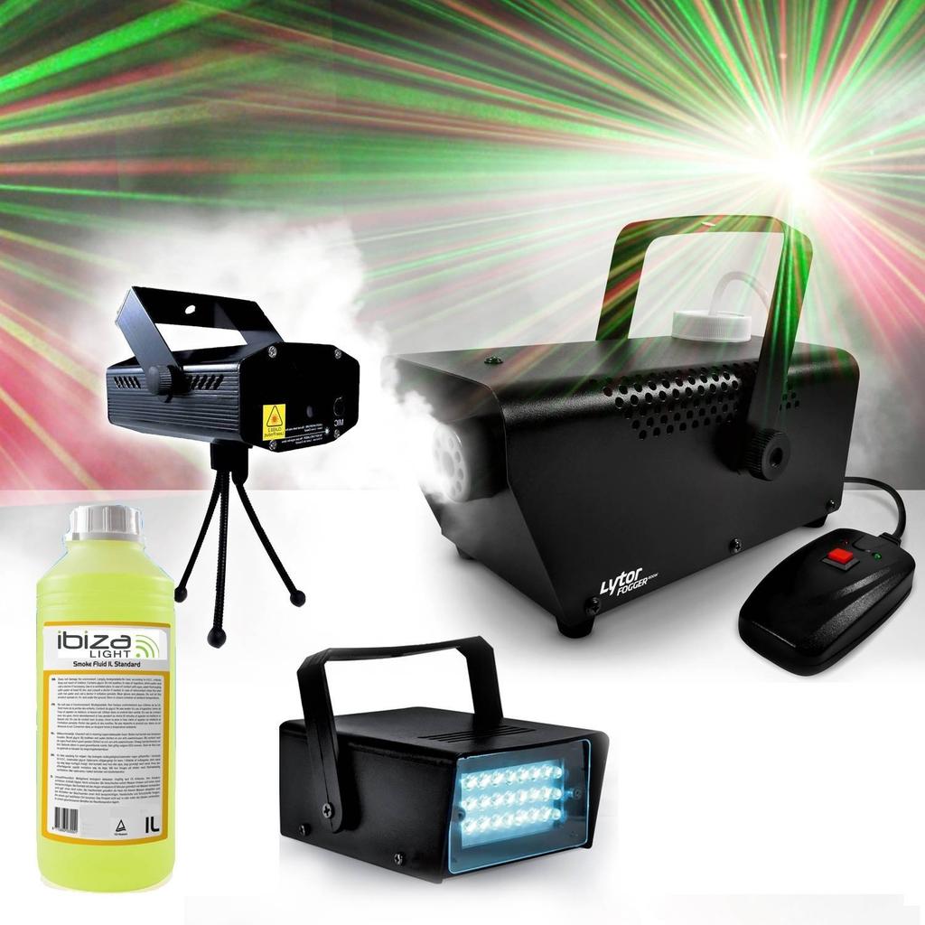 Accessoires Audio Ibiza Light Pack Halloween Jeux De Lumières Led Strobe + Machine À Fumée Et Liquide