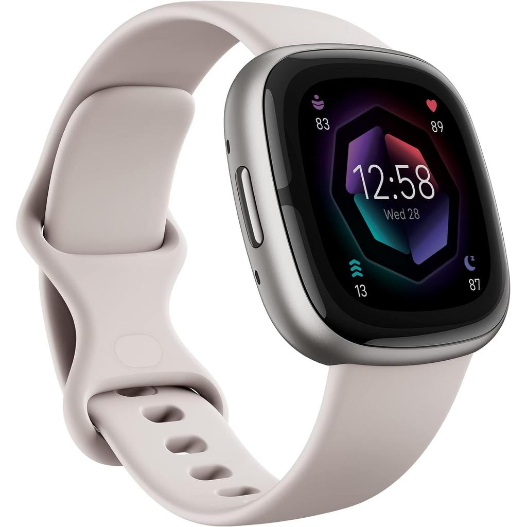 Montre Fitbit Cardio GPS Sense 2, Lunar White/Platinum - Gris