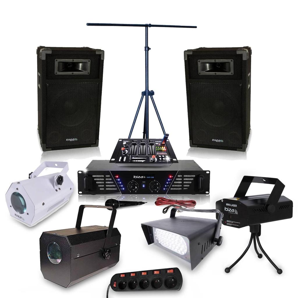 Enceintes Sono Ibiza Sound Pack Sono Dj Ampli 2 X 240 W + Effet Pack Lumieres