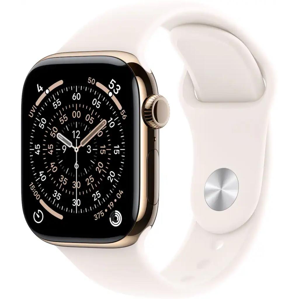Apple Watch (2025) GPS + Cellular 42 mm - Titane Or - Bracelet sport Blanc Reconditionné - Apple reconditionné disponible sur Backmarket