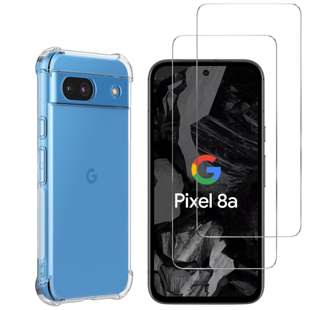 PHONILLICO Hülle Google Pixel 8a und 2 schutzfolien - TPU - Transparent