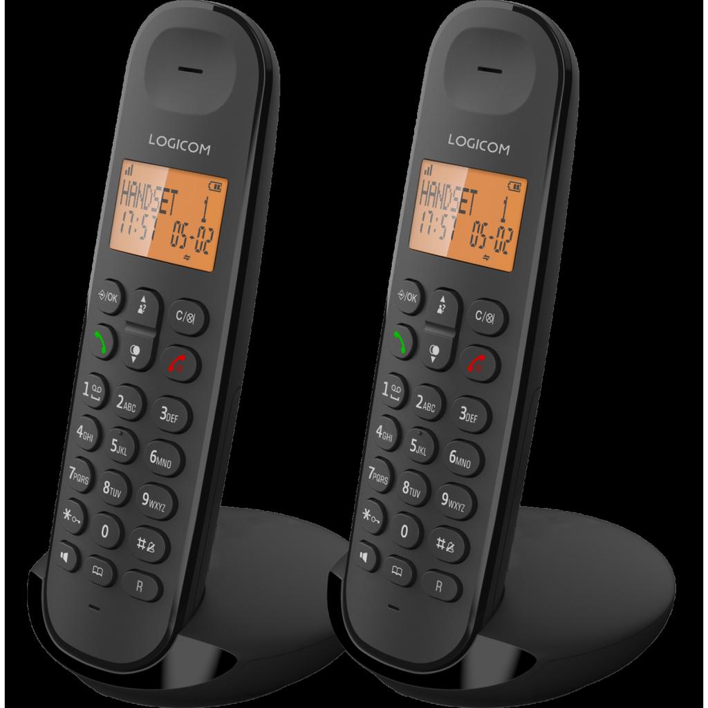 Téléphone Fixe Pack De 2 Dect Sans Fil Iloa 250 Duo Mains Libres Noir Logicom