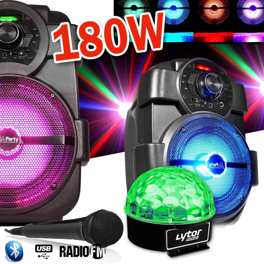 Enceinte Party Light Karaoké Enfants Enceinte 180W Portable Batterie Handy180 Avec Micro Usb/Bluetooth/ Radio Fm + Sixmagic