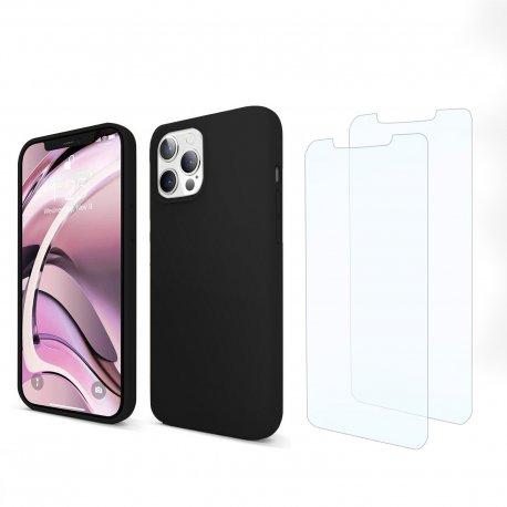EVETANE Coque iPhone 13 Pro Max et 2 écrans de protection - Silicone - Noir