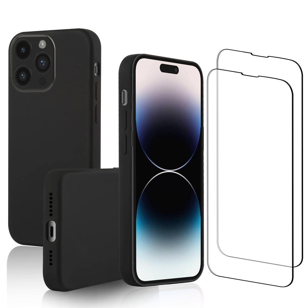 KPMA Case iPhone 15 Pro Max and 2 protective screens - Silicone - Black
