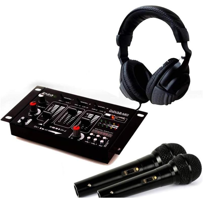 Accessoires Audio Ibiza Sound Kit Table De Mixage Dj21 Usb Bluetooth + Casque Sono Dj + 2 Micros