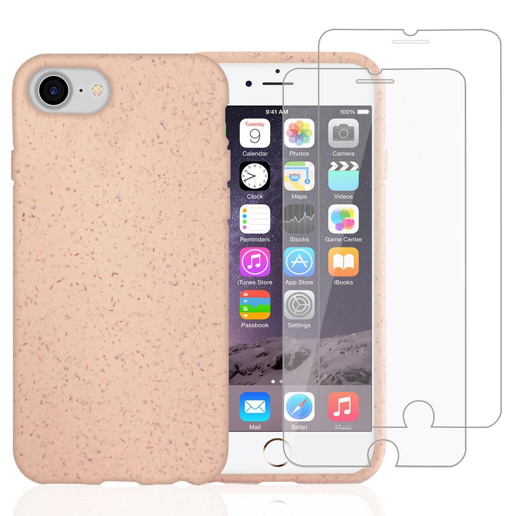 Coque iPhone SE (2022/2020)/8/7/6/6S et 2 écrans de protection - Matière naturelle - Rose