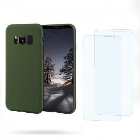 EVETANE Coque Galaxy S8 et 2 écrans de protection - Silicone - Vert