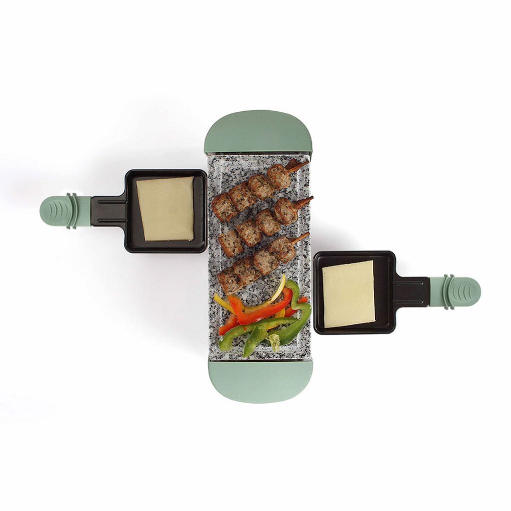 LIVOO Appareil &agrave; raclette vert 2 personnes + 2 caquelons - 350W - plateau amovible en granite