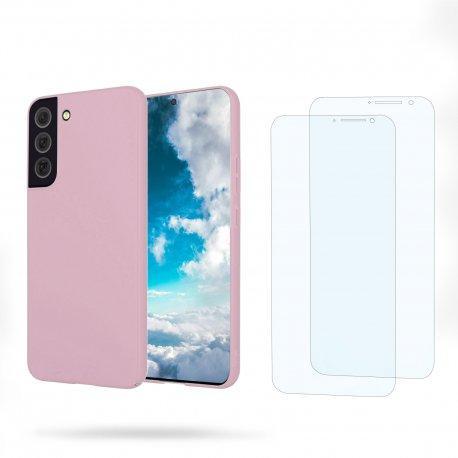 EVETANE Coque Galaxy S22 5G et 2 écrans de protection - Silicone - Rose