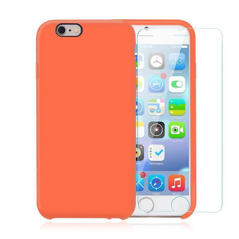 Funda iPhone 6/6S y 2 protectores de pantalla - Silicona - Naranja