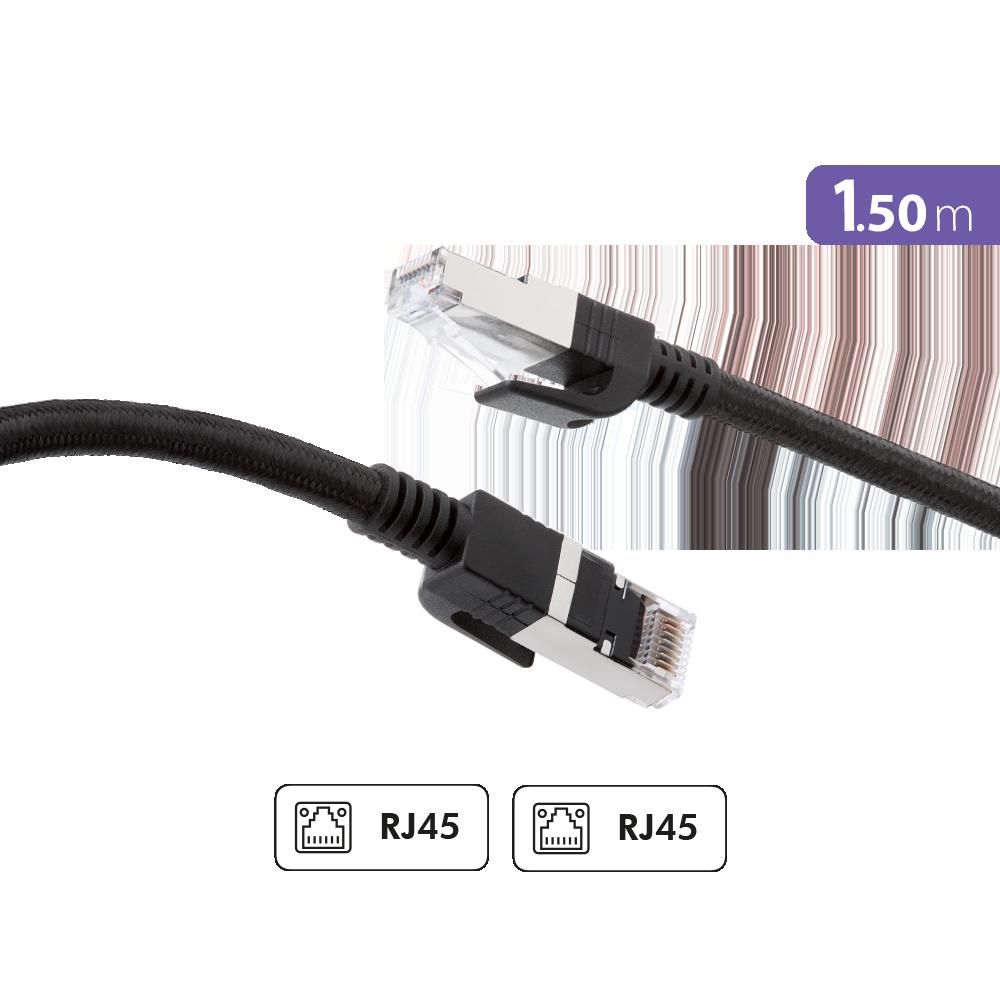 Accesoire TV Câble Rj45 Ethernet Cat8 S/Ftp 1.5M Mâle/Mâle Noir + Garantie À Vie Force Power Lite