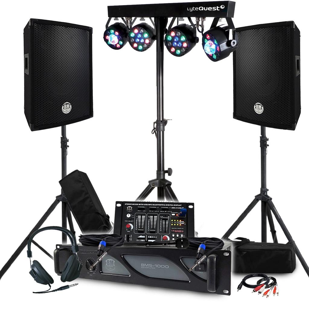 Enceintes Sono Pack Sono Bm Sonic Ampli 1000W, Paire D'Enceintes Passives 2X300W, Table De Mixage, Portique 4 Lumières Xperformer, Pieds